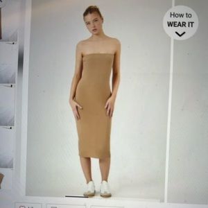 Brown Ribbed Knee-Length Sleeveless Bodycon Dress